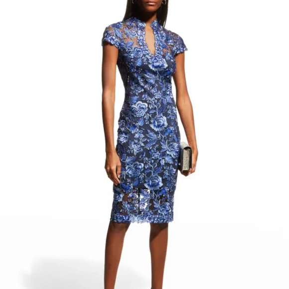 Tadashi Shoji ANKUR KEYHOLE EMBROIDERED DRESS - Picture 1 of 9